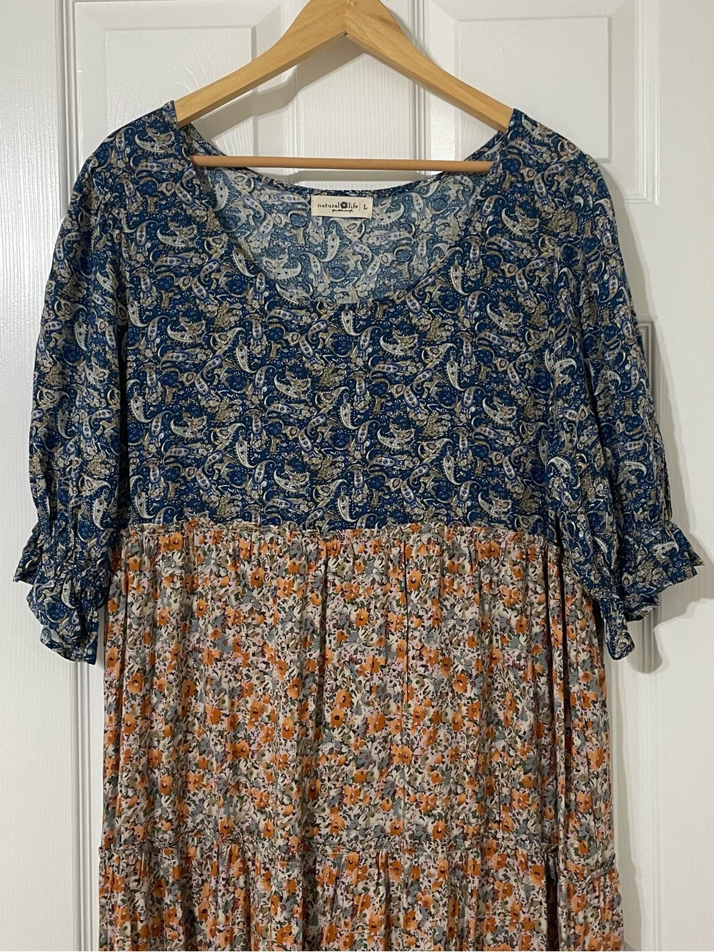 Natural Life Flowy Boho Mixed Print Floral Paisley Tiered Maxi Dress Size Large - Picture 4 of 9